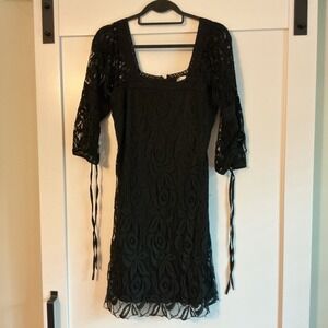 Solitaire by Ravi Khosla Black Lace Crochet Dress Size M Whimsigoth Fairy Grunge